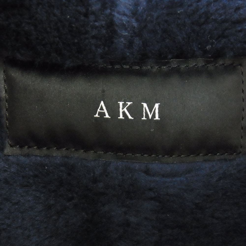 AKM エイケイエム B071 RIBA LAMB B-3 Spanish Mouton シルバー925バックル リアルムートン カーフレザー切替 フライトジャケット ネイビー ネイビー系 S【中古】