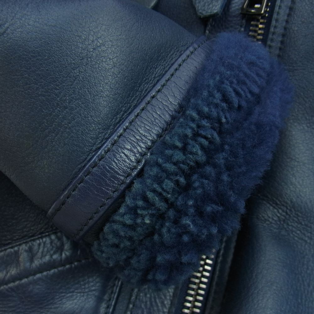 AKM エイケイエム B071 RIBA LAMB B-3 Spanish Mouton シルバー925バックル リアルムートン カーフレザー切替 フライトジャケット ネイビー ネイビー系 S【中古】