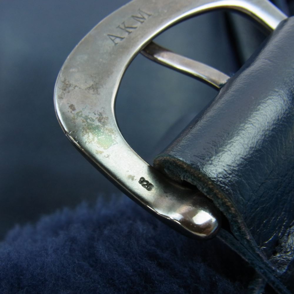 AKM エイケイエム B071 RIBA LAMB B-3 Spanish Mouton シルバー925バックル リアルムートン カーフレザー切替 フライトジャケット ネイビー ネイビー系 S【中古】