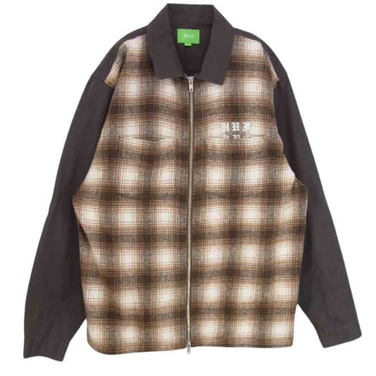 HUF ハフ DBC OMBRE ZIP SHIRT ロゴ刺繍 ウール コットン ジップ ジャケット ブラウン系 L【中古】