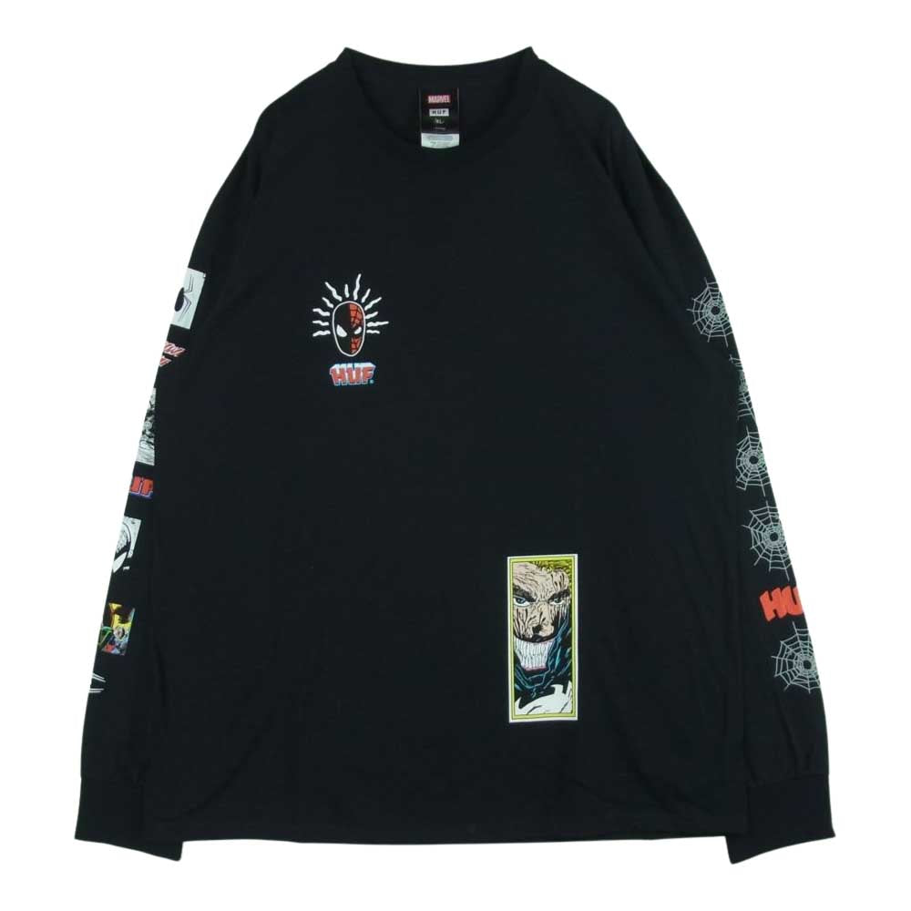 HUF ハフ TS02054 X SPIDERMAN スパイダーマン SPIDEY SENSE LS TEE ロングスリーブ 長袖 Tシャツ ブラック系 XL【中古】