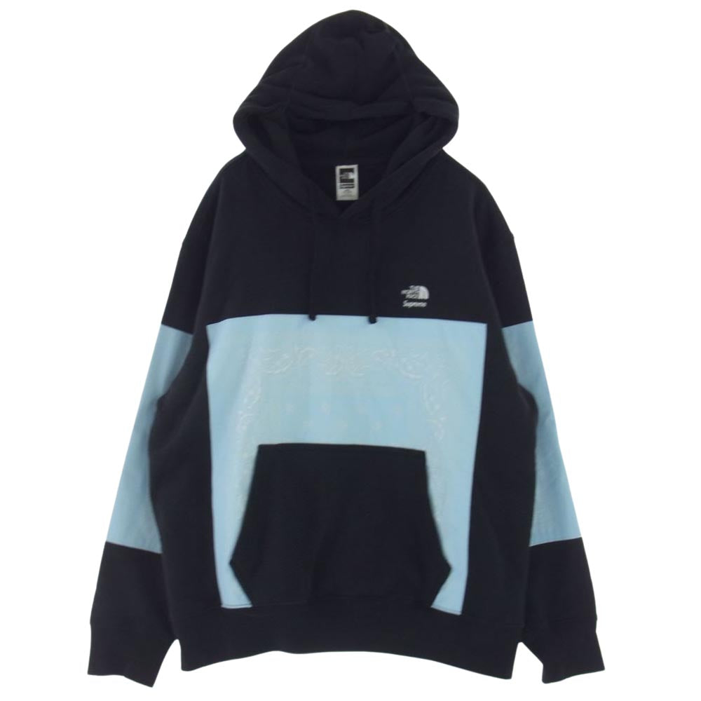 Supreme シュプリーム 22SS NT02208I × THE NORTH FACE BANDANA HODED SWEATSHIRT ノースフェイス バンダナ フーデッド スウェットシャツ プルオーバー パーカー ブラック系 ライトブルー系 L ASIA　XL【中古】