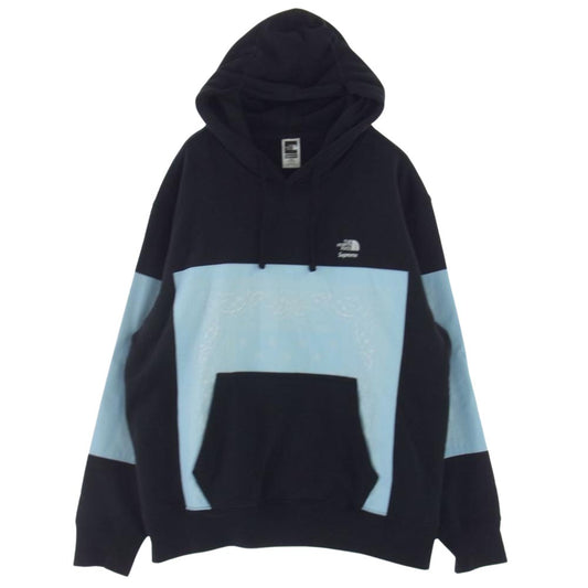 Supreme シュプリーム 22SS NT02208I × THE NORTH FACE BANDANA HODED SWEATSHIRT ノースフェイス バンダナ フーデッド スウェットシャツ プルオーバー パーカー ブラック系 ライトブルー系 L ASIA　XL【中古】