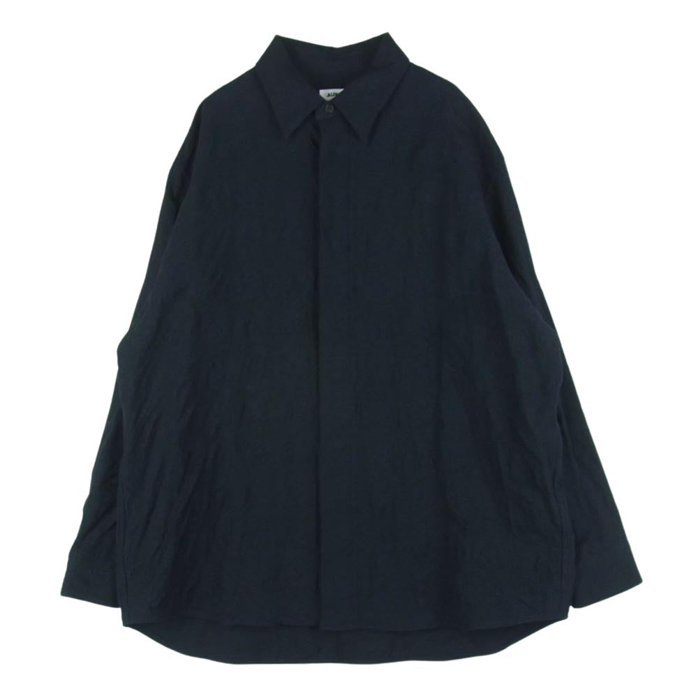 オーベット 23SS 23-01-008 サマーウール縮絨 サッカー生地 オーバーサイズ 長袖 シャツ ダークネイビー系 3【中古】