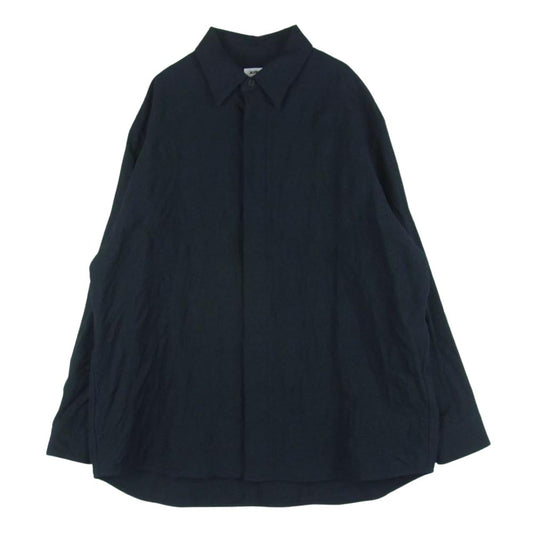 オーベット 23SS 23-01-008 サマーウール縮絨 サッカー生地 オーバーサイズ 長袖 シャツ ダークネイビー系 3【中古】