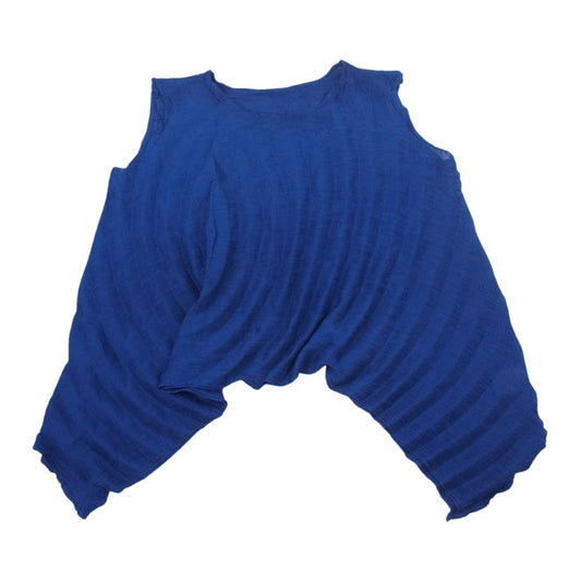 ISSEY MIYAKE イッセイミヤケ MI93FK381 me ミー シースルークレープ プリーツ加工 フレア ノースリーブ カットソー ブルー系【中古】