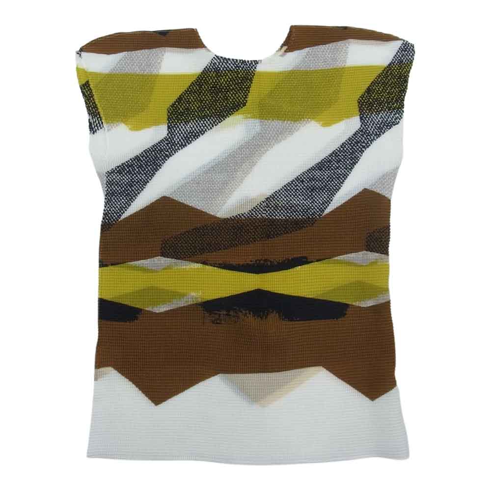 ISSEY MIYAKE イッセイミヤケ MI91FK767 me ミー ボックスプリーツ加工 総柄フレンチスリーブ カットソー ホワイト系 ブラウン系【中古】