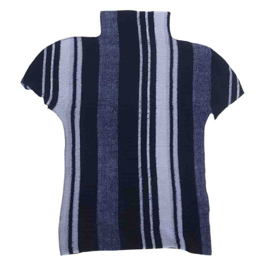 ISSEY MIYAKE イッセイミヤケ MI93FK275 me ミー ボックスプリーツ加工 総柄 ハイネック 半袖カットソー パープル系 ネイビー系【中古】