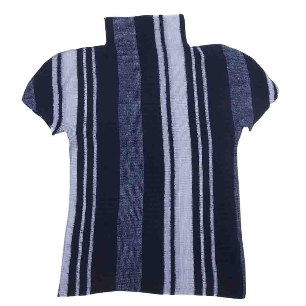 ISSEY MIYAKE イッセイミヤケ MI93FK275 me ミー ボックスプリーツ加工 総柄 ハイネック 半袖カットソー パープル系 ネイビー系【中古】