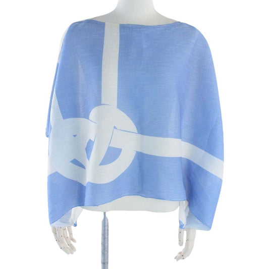 ISSEY MIYAKE イッセイミヤケ MI01FH361 me ミー 水引結びプリント シースルークレープ ポンチョ カットソー ライトブルー系 サイズ表記無【中古】