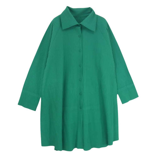 ISSEY MIYAKE イッセイミヤケ MI02KJ518 me ミー A-POC INSIDE プリーツ加工 長袖 シャツワンピース グリーン系 サイズ表記無【中古】
