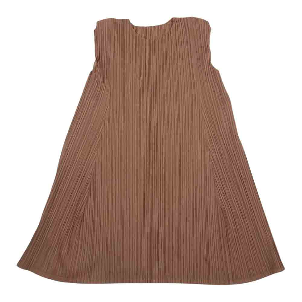 PLEATS PLEASE プリーツプリーズ イッセイミヤケ PP83-JT602 プリーツ加工 ノースリーブ フレア ワンピース ドレス ブラウン系 ブラウン系【美品】【中古】