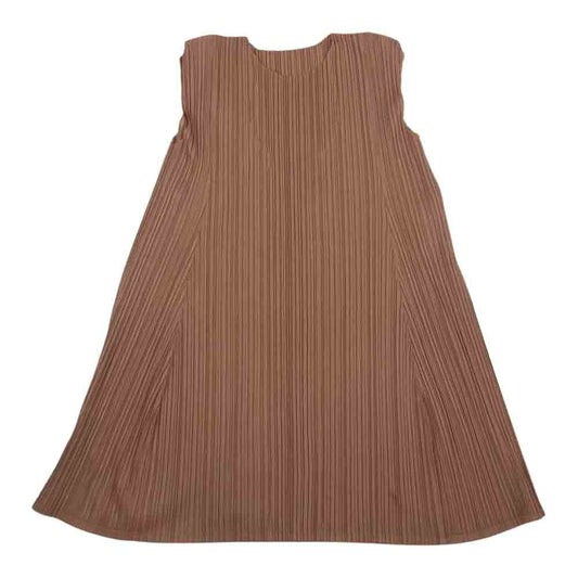 PLEATS PLEASE プリーツプリーズ イッセイミヤケ PP83-JT602 プリーツ加工 ノースリーブ フレア ワンピース ドレス ブラウン系 ブラウン系【美品】【中古】