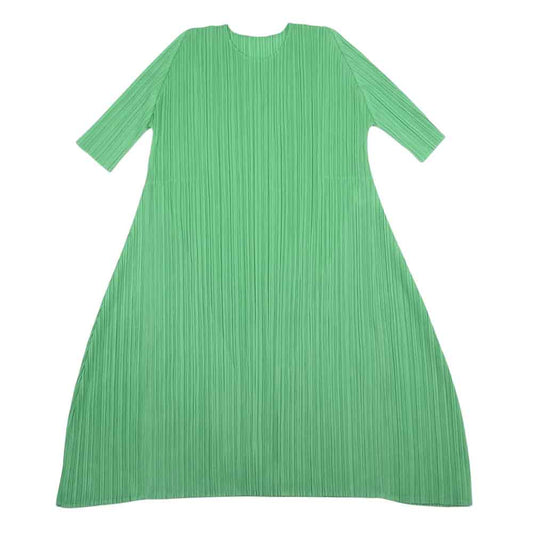 PLEATS PLEASE プリーツプリーズ イッセイミヤケ PP83-JH166 プリーツ加工 半袖 フレア ワンピース ドレス ライトグリーン系 ライトグリーン系【美品】【中古】