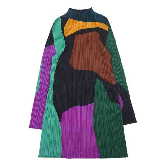 PLEATS PLEASE プリーツプリーズ イッセイミヤケ PP83-JT702 プリーツ加工 クレイジーパターン マルチカラー ボトルネック 長袖 チュニック トップ マルチカラー系【美品】【中古】