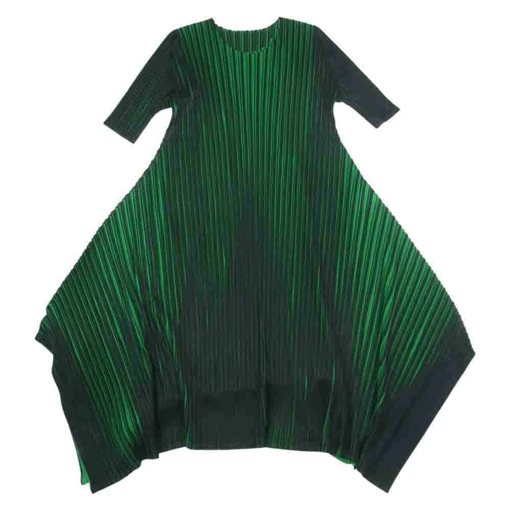 PLEATS PLEASE プリーツプリーズ イッセイミヤケ 18AW PP83-JH544 OXYMORON ALT NEON GREEN オルトネオン プリーツ加工 ワンピース ドレス グリーン系【美品】【中古】