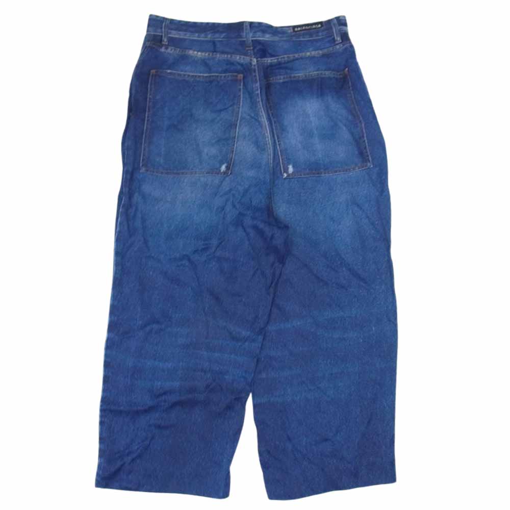 BALENCIAGA バレンシアガ 621588 TIW58 DENIM TROMPE L'oeiL トロンプルイユ デニム 転写プリント パンツ インディゴブルー系 M【中古】