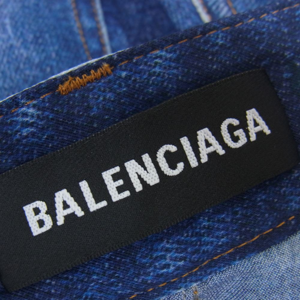 BALENCIAGA バレンシアガ 621588 TIW58 DENIM TROMPE L'oeiL トロンプルイユ デニム 転写プリント パンツ インディゴブルー系 M【中古】