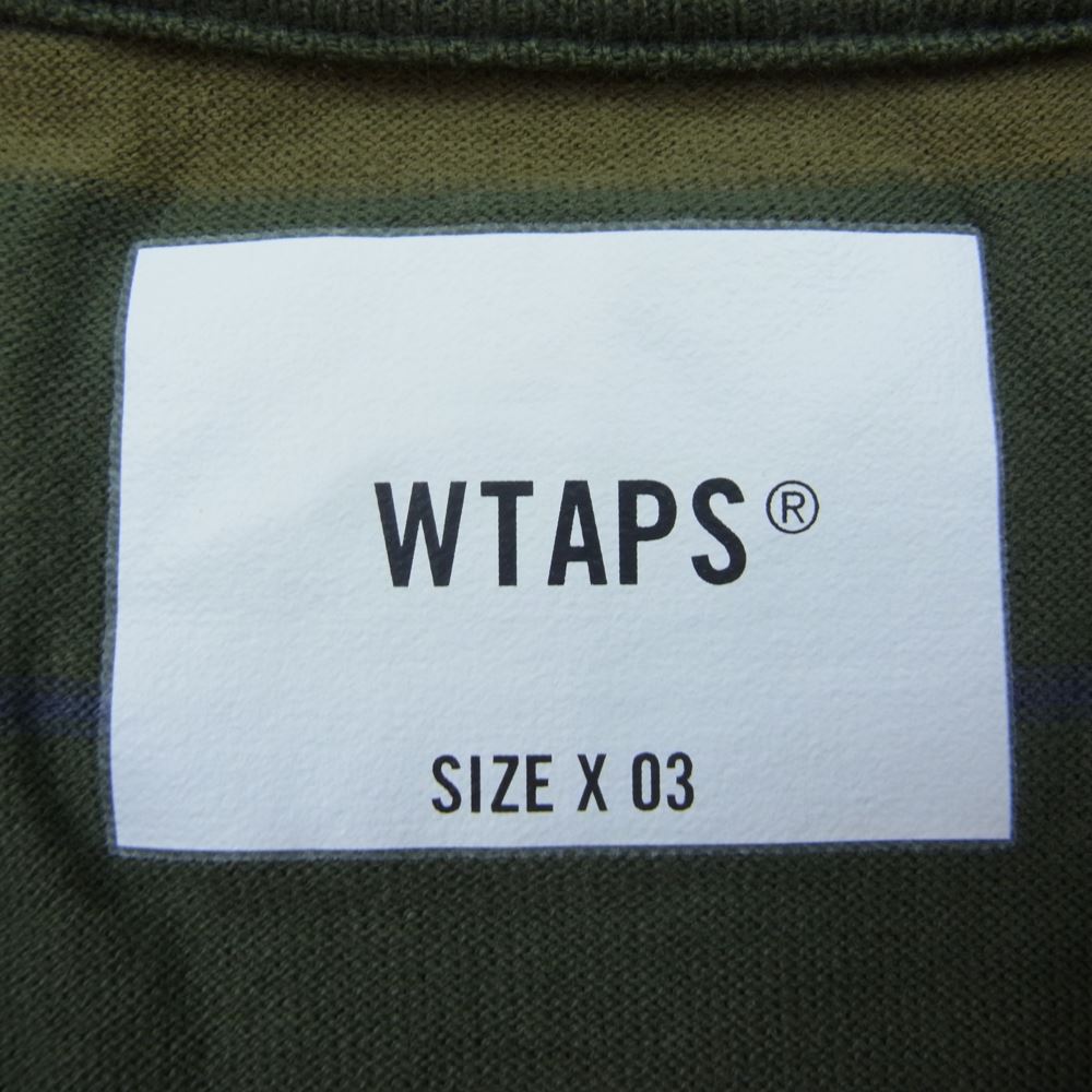 WTAPS ダブルタップス 23SS 231ATDT-CSM30 BDY 02 SS COTTON TEXTILE SIGN ボーダー Tシャツ 半袖 カーキ系 03【中古】