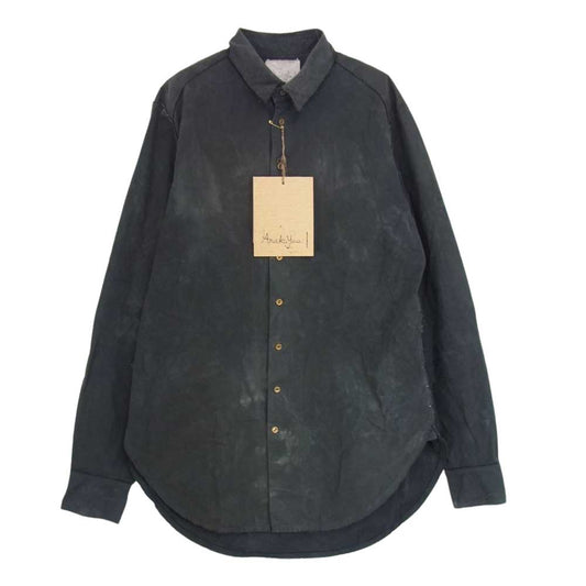 アラキユウ STS06 ELKACOBR01 D1 raw cut pointed collar narrow shirt in special fabric 製品加工 ローカット ナロー 長袖 シャツ スペシャルファブリック チャコール系 1【極上美品】【中古】