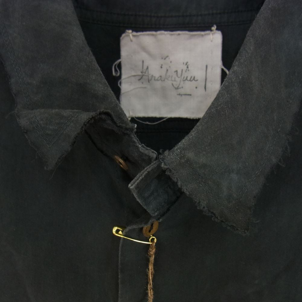 アラキユウ STS06 ELKACOBR01 D1 raw cut pointed collar narrow shirt in special fabric 製品加工 ローカット ナロー 長袖 シャツ スペシャルファブリック チャコール系 1【極上美品】【中古】