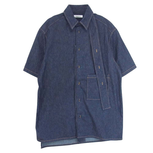 VALENTINO ヴァレンティノ PV0AAL3726T CONTRAST STITCH DENIM SHIRT コントラスト ステッチ デニム シャツ 半袖 ボーダータイ インディゴブルー系 39【中古】