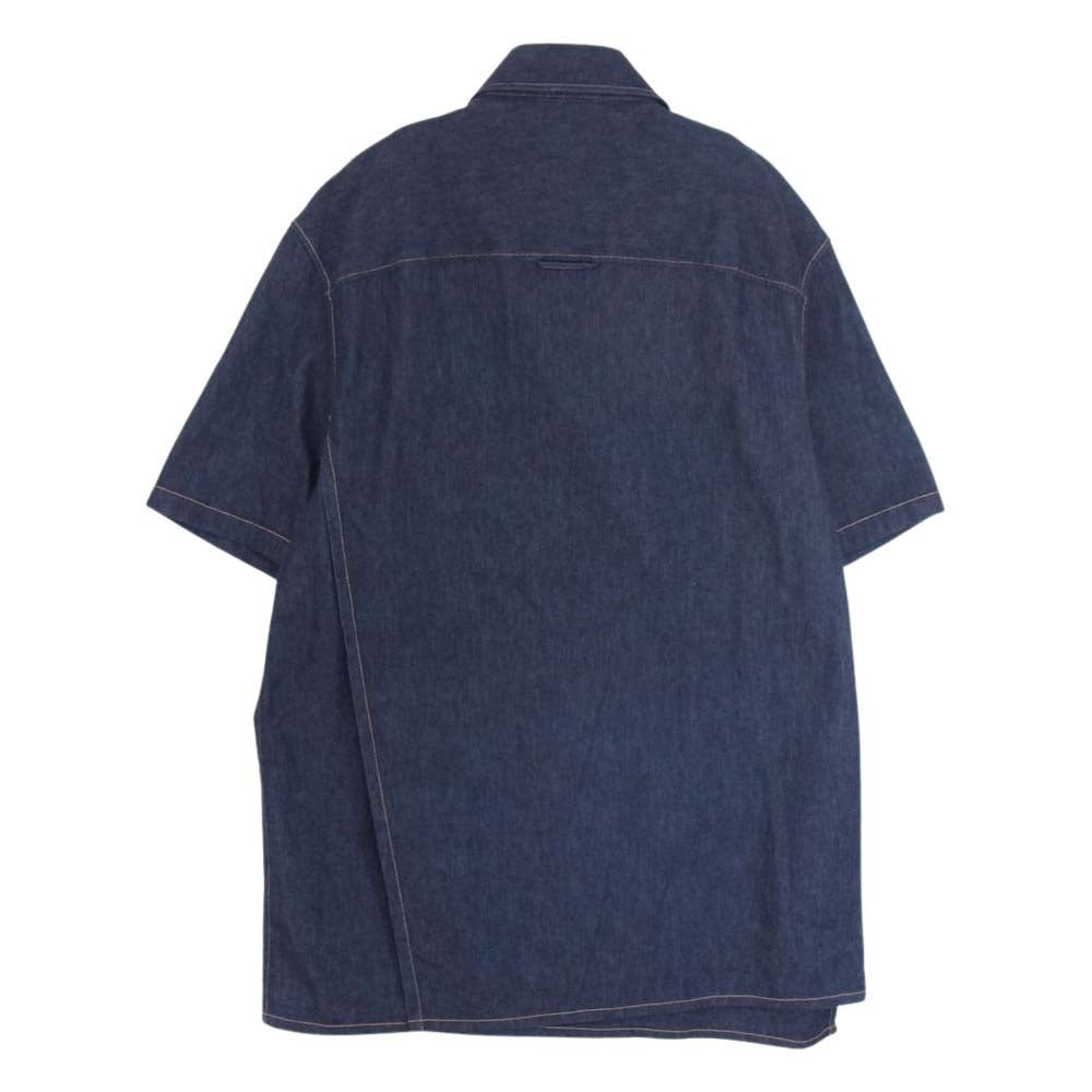 VALENTINO ヴァレンティノ PV0AAL3726T CONTRAST STITCH DENIM SHIRT コントラスト ステッチ デニム シャツ 半袖 ボーダータイ インディゴブルー系 39【中古】