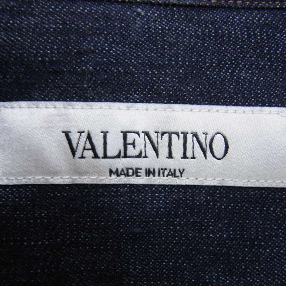 VALENTINO ヴァレンティノ PV0AAL3726T CONTRAST STITCH DENIM SHIRT コントラスト ステッチ デニム シャツ 半袖 ボーダータイ インディゴブルー系 39【中古】