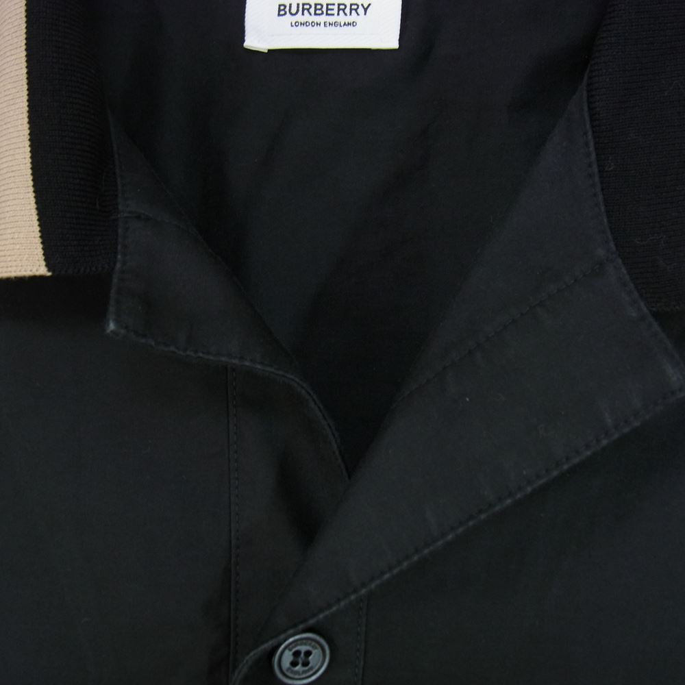 BURBERRY バーバリー 8050973 ROLSTON オープンカラー 襟ストライプロゴ 半袖 シャツ ブラック系 S/P【中古】
