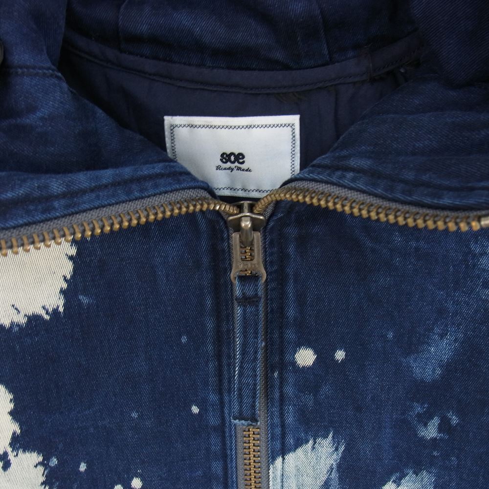 soe ソーイ 16SS 1161-41-005 BLEACH DENIM DECK PARKA ブリーチ ストレッチ デニム パーカー ブルー系 1【中古】