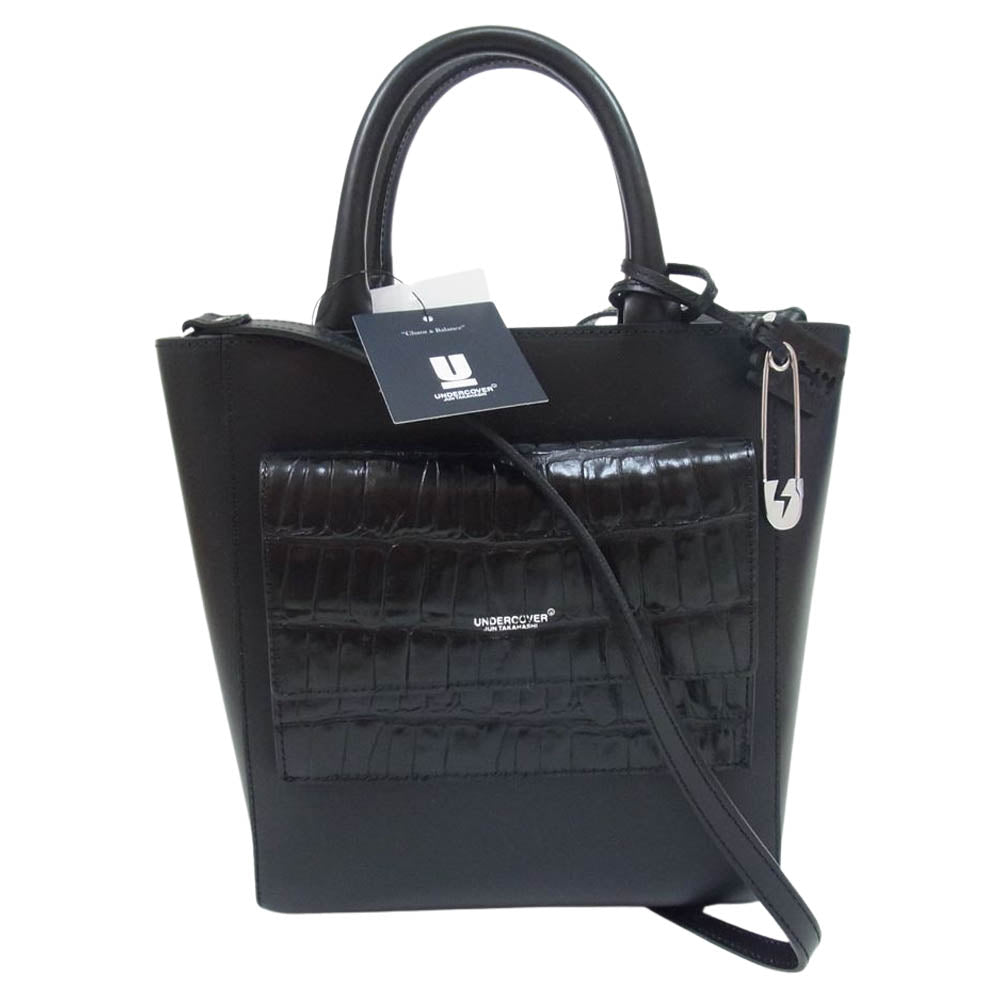 UNDERCOVER アンダーカバー UC1B8B01 クロコ型押し ロゴ レザー 2WAY ミニトート ショルダーバッグ ブラック系【新古品】【未使用】【中古】