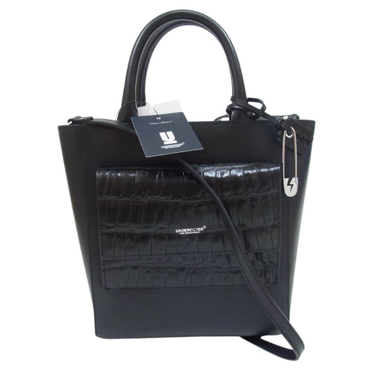 UNDERCOVER アンダーカバー UC1B8B01 クロコ型押し ロゴ レザー 2WAY ミニトート ショルダーバッグ ブラック系【新古品】【未使用】【中古】