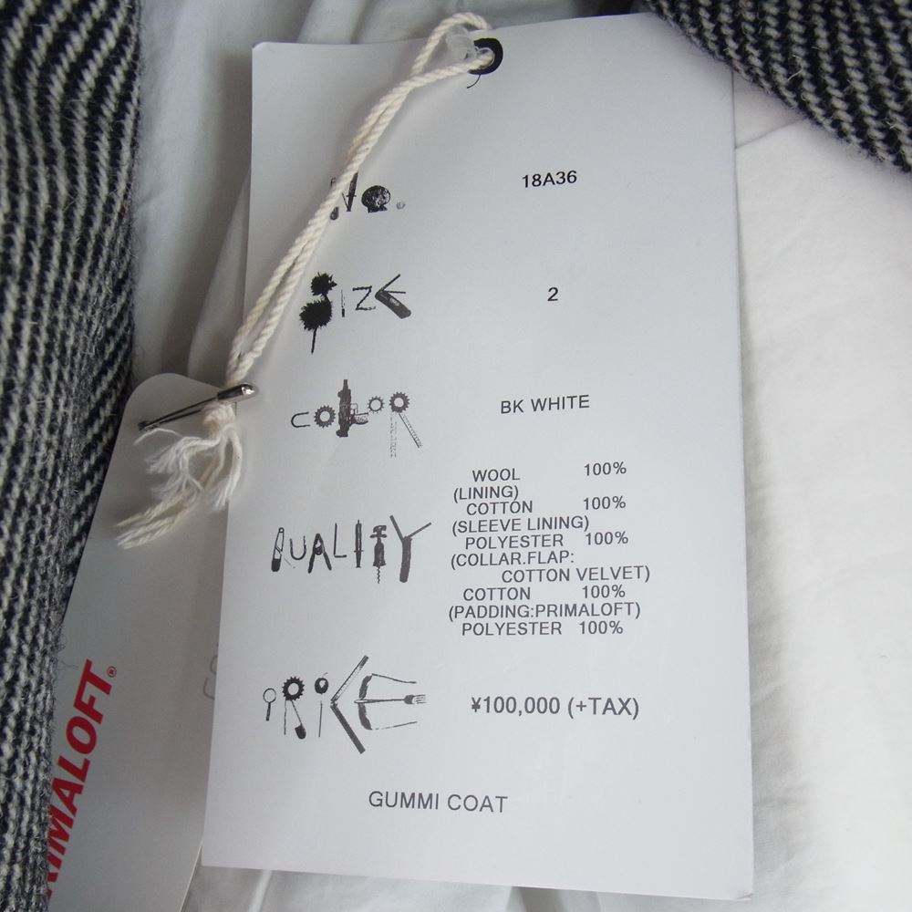 SUNSEA サンシー 18AW 18A36 GUMMI COAT ウール チェスターコート ブラック系 ホワイト系 2【新古品】【未使用】【中古】