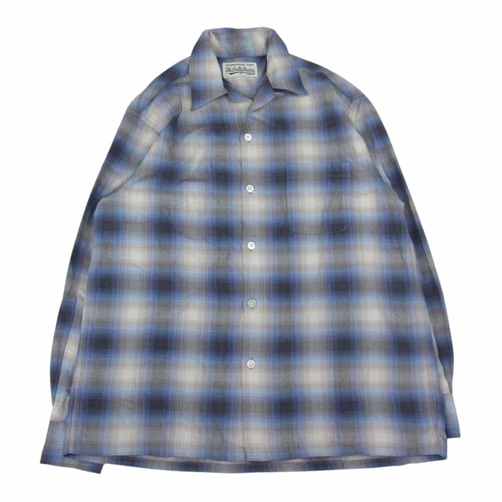 WACKO MARIA ワコマリア オンブレチェック レーヨン オープンカラー 長袖シャツ ブルー系 S【中古】