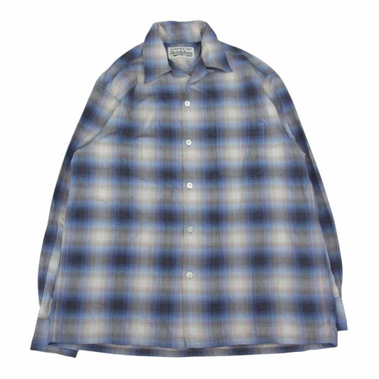 WACKO MARIA ワコマリア オンブレチェック レーヨン オープンカラー 長袖シャツ ブルー系 S【中古】