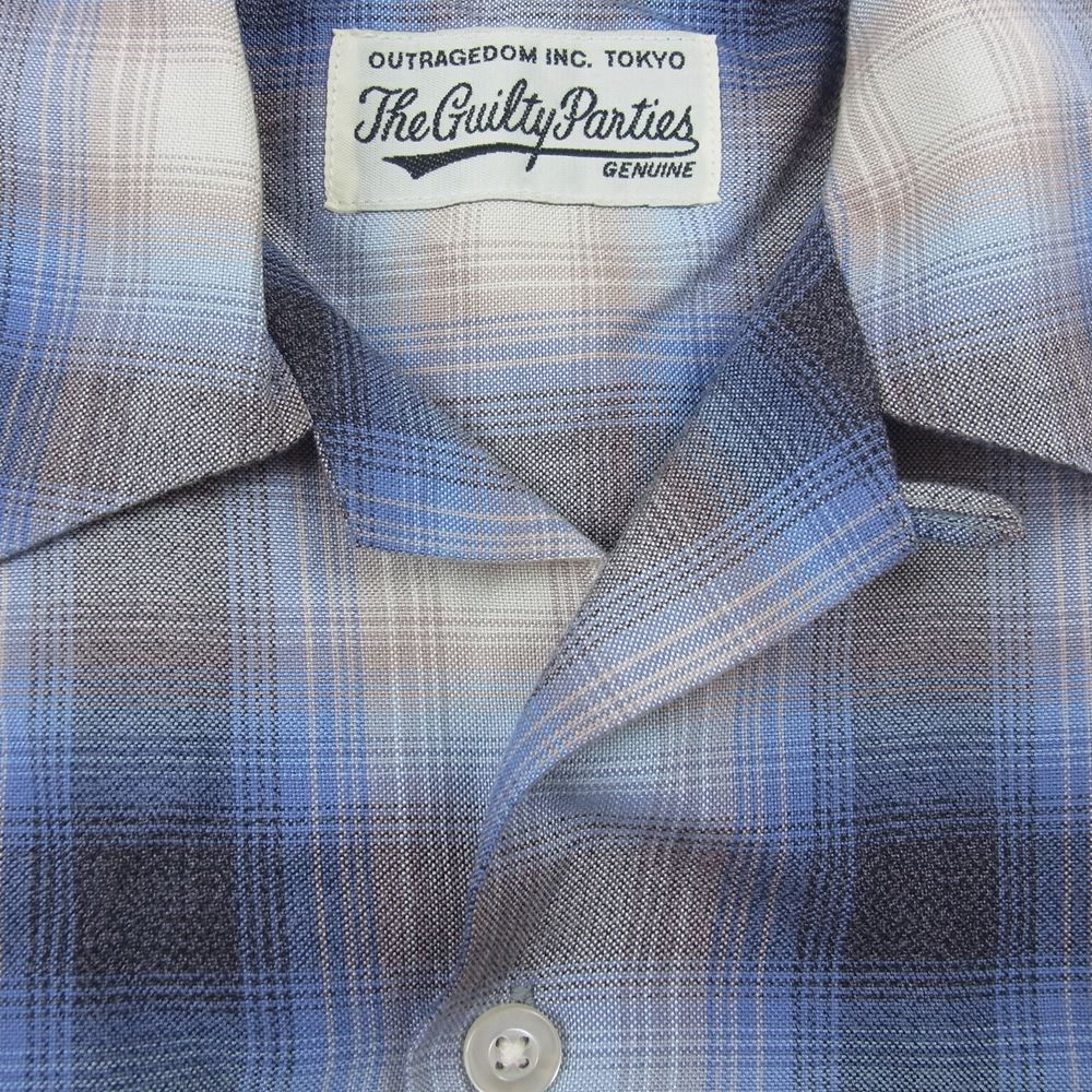 WACKO MARIA ワコマリア オンブレチェック レーヨン オープンカラー 長袖シャツ ブルー系 S【中古】