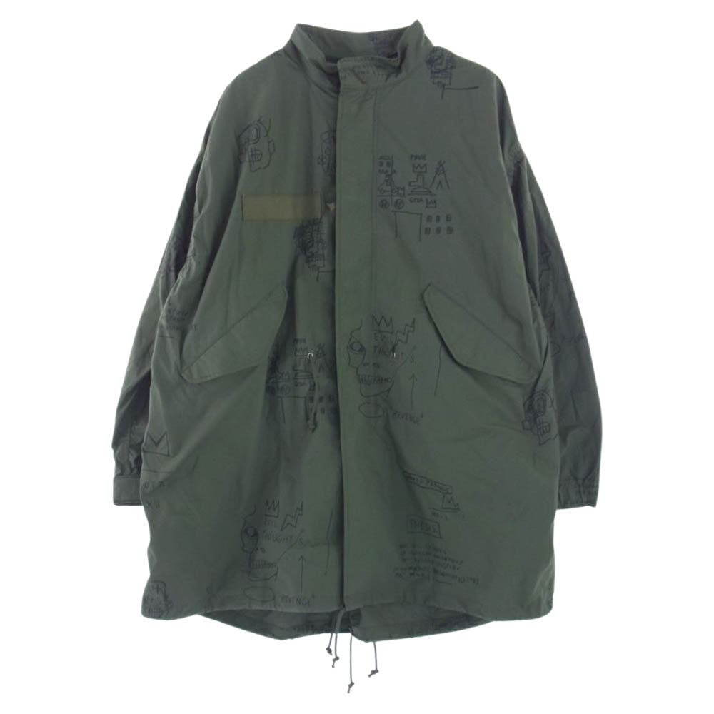 JUNYA WATANABE COMME des GARCONS MAN ジュンヤワタナベコムデギャルソンマン 23SS Jean-Michel Basquiat バスキア 綿ウェザープリント モッズコート カーキ系 XS【美品】【中古】