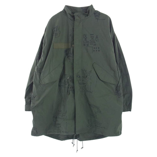 JUNYA WATANABE COMME des GARCONS MAN ジュンヤワタナベコムデギャルソンマン 23SS Jean-Michel Basquiat バスキア 綿ウェザープリント モッズコート カーキ系 XS【美品】【中古】
