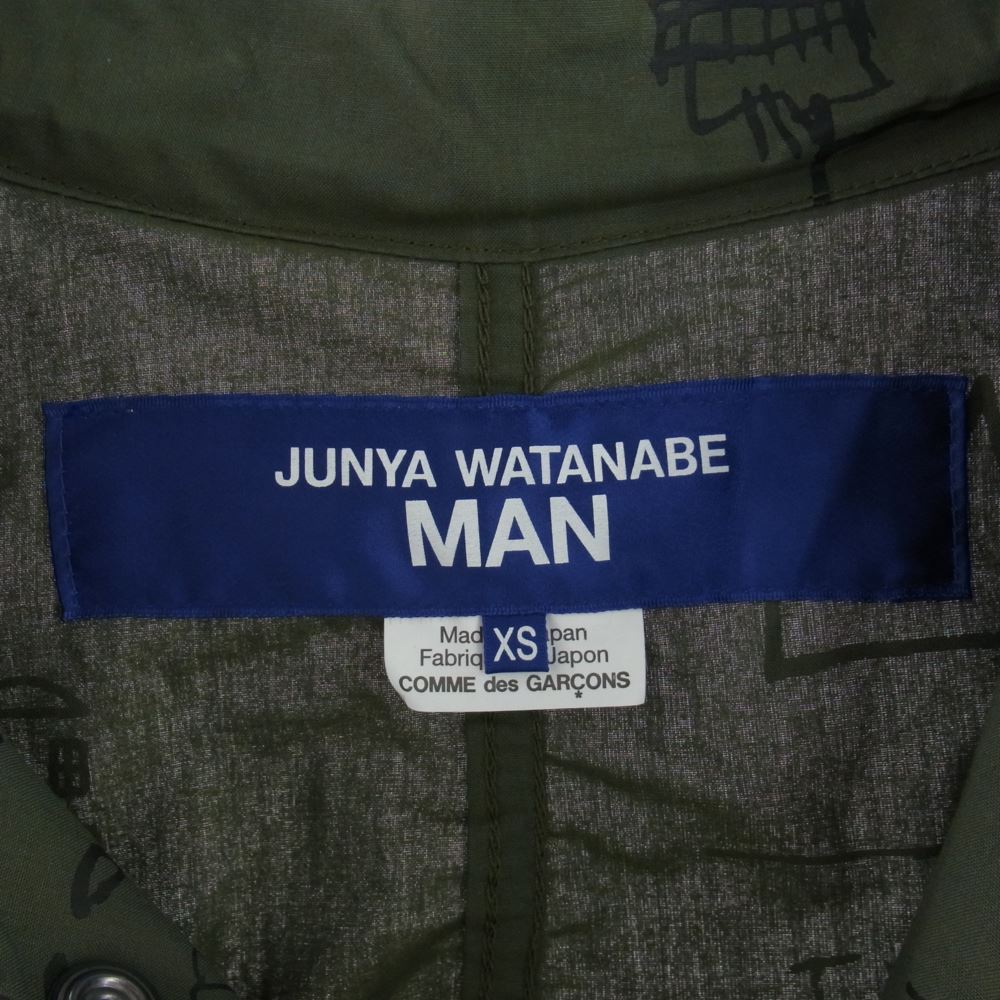 JUNYA WATANABE COMME des GARCONS MAN ジュンヤワタナベコムデギャルソンマン 23SS Jean-Michel Basquiat バスキア 綿ウェザープリント モッズコート カーキ系 XS【美品】【中古】