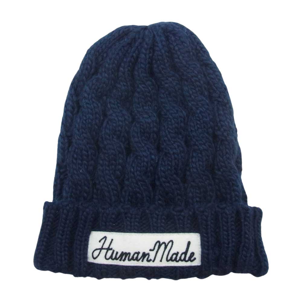 HUMAN MADE ヒューマンメイド ロゴパッチ ニット キャップ 帽子 ネイビー系【中古】