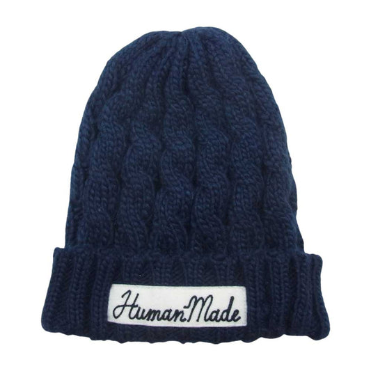 HUMAN MADE ヒューマンメイド ロゴパッチ ニット キャップ 帽子 ネイビー系【中古】