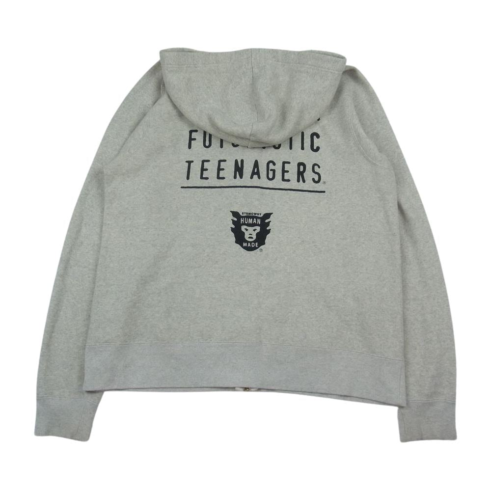 HUMAN MADE ヒューマンメイド HMMD Hooded Sweatshirt プリント ジップ パーカー グレー系 L【中古】