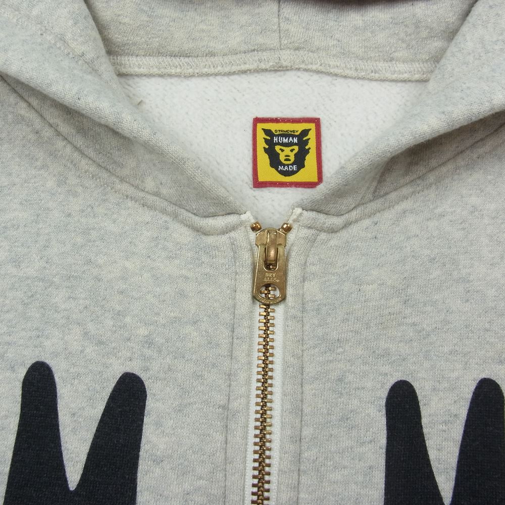 HUMAN MADE ヒューマンメイド HMMD Hooded Sweatshirt プリント ジップ パーカー グレー系 L【中古】