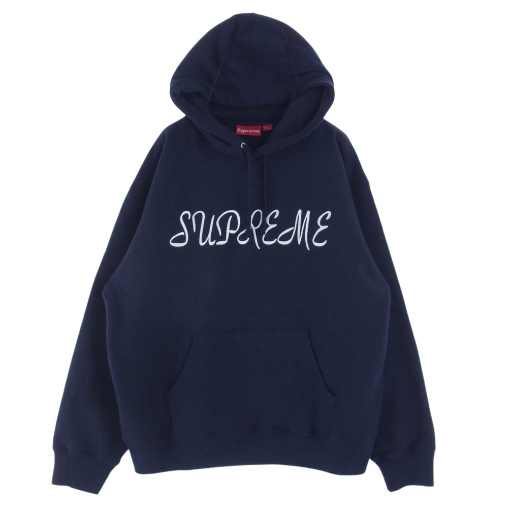 Supreme シュプリーム 23SS  Script Hooded Sweatshirt スクリプト フーデット スウェット パーカー ネイビー系 M【中古】