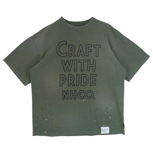 NEIGHBORHOOD ネイバーフッド 23AW 2320KNH-CSM04 DAMAGE CREWNECK SS 硫化染め コットン天竺 ダメージ加工 半袖 Tシャツ  グリーン系 S【新古品】【未使用】【中古】