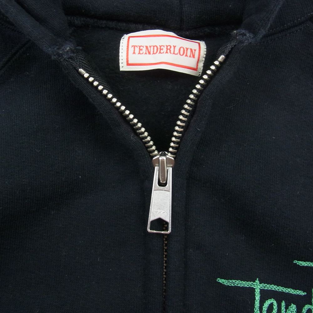 TENDERLOIN テンダーロイン ZIP PARKA ロゴ 刺繍 ジップ アップ スウェット パーカー ブラック系【中古】