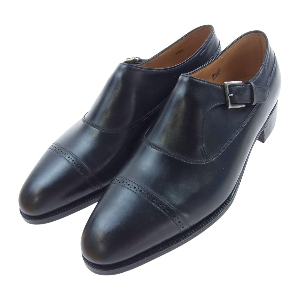 John Lobb ジョンロブ BEAKLEY オックスフォードカーフ パンチドキャップトゥ シングルモンクストラップ シューズ ブラック系 6E【美品】【中古】