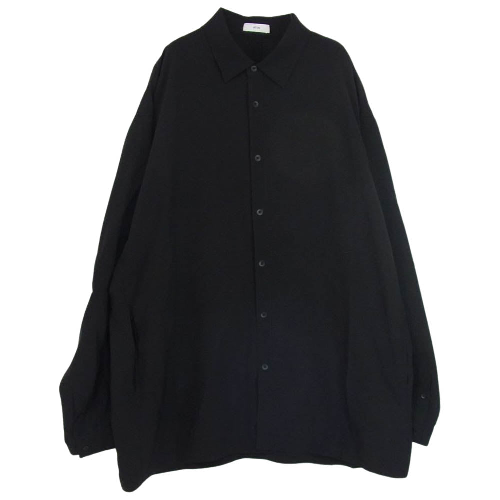 エイトン 23SS BL.AG.SM.0304 KYOTO TSURIZOME SILK OVERSIZED SHIRT 京都 吊り染め シルク100％ オーバーサイズ 長袖 シャツ ブラック系 06【美品】【中古】