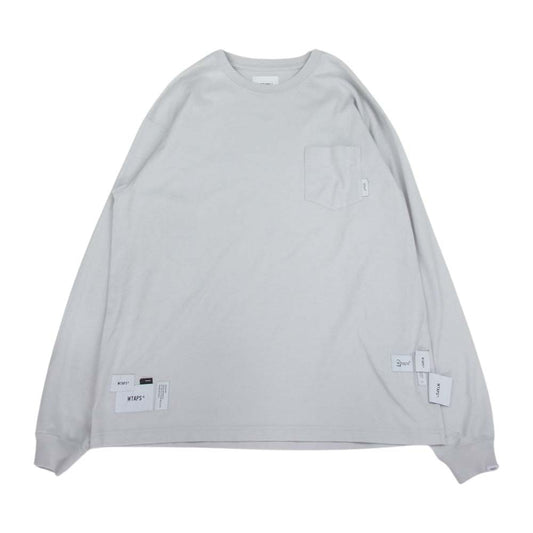 WTAPS ダブルタップス 21SS 211ATDT-CSM16 INSECT 01/LS/COPO インセクト ロゴ ポケット 長袖 Tシャツ ロングスリーブ ロンT グレー系 ライトグレー 03【中古】