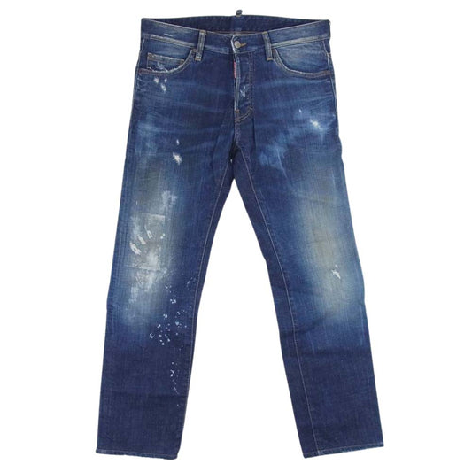 DSQUARED2 ディースクエアード S71LA0679 革パッチ ボタンフライ ダメージ スキニー デニム インディゴブルー系 46【中古】